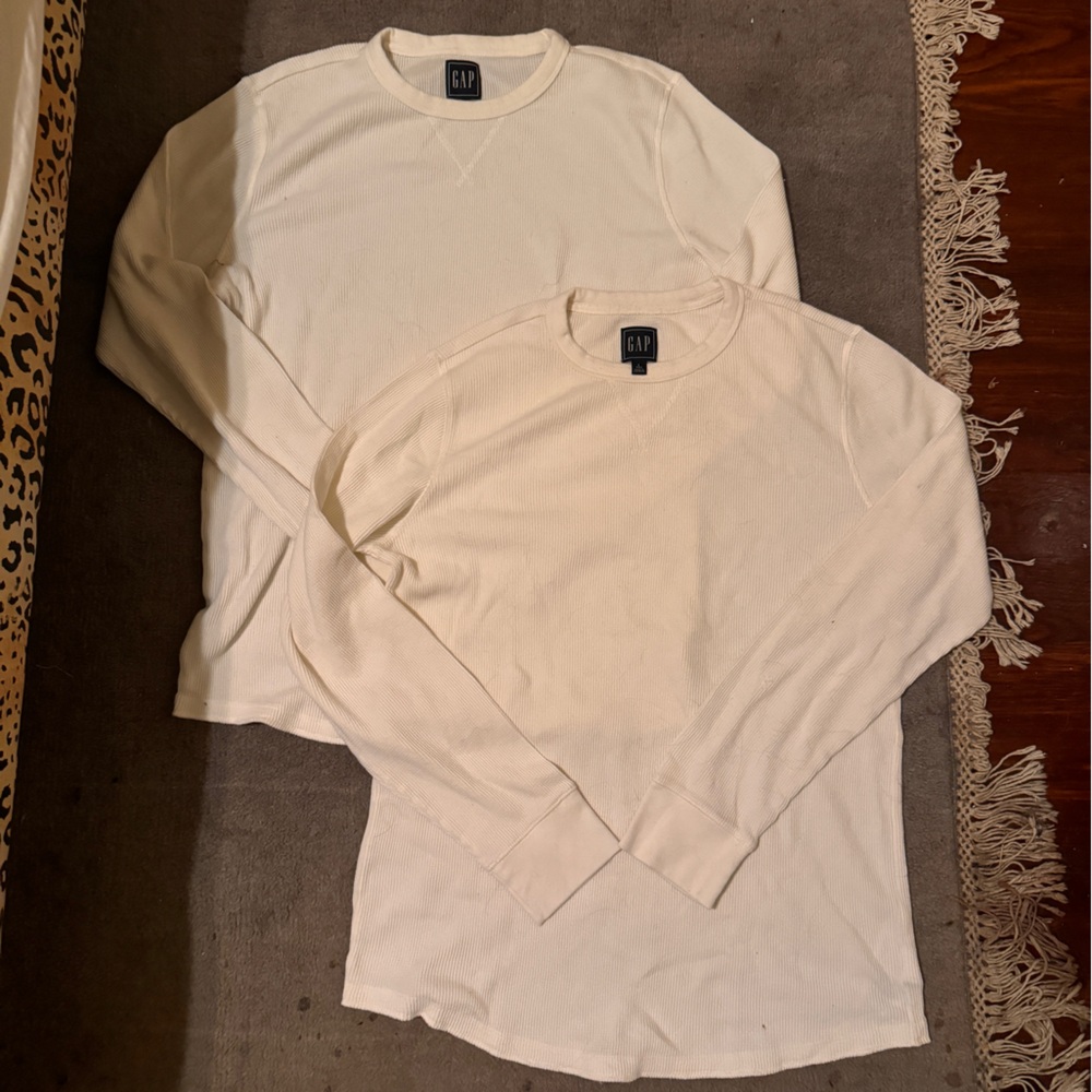 2 GAP Men’s White Waffle Knit Long Sleeve Shirts Tall Size L